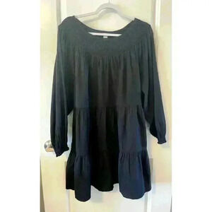 Old Navy Black rouched neckline Size L Long Sleeve swing dress Tiered kneelength
